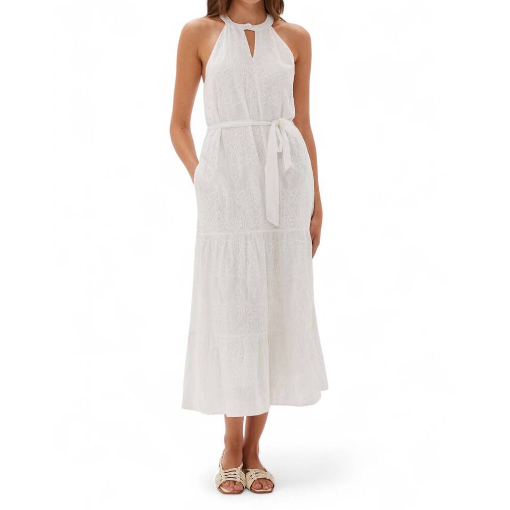 NEW ECRU hathaway embrderd halter dress in white